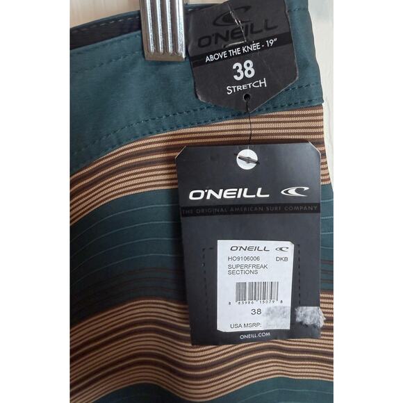 O'neill Men Board Shorts Size 38 Superfreak Stretch Brown Green Stripe New - Picture 4 of 9